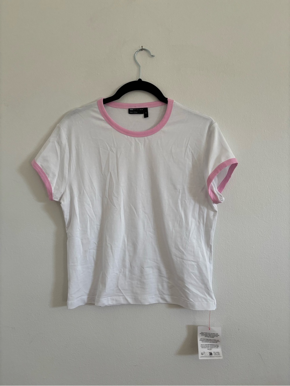 ASOS White Short Sleeve Ringer Tee with Pink Trim
